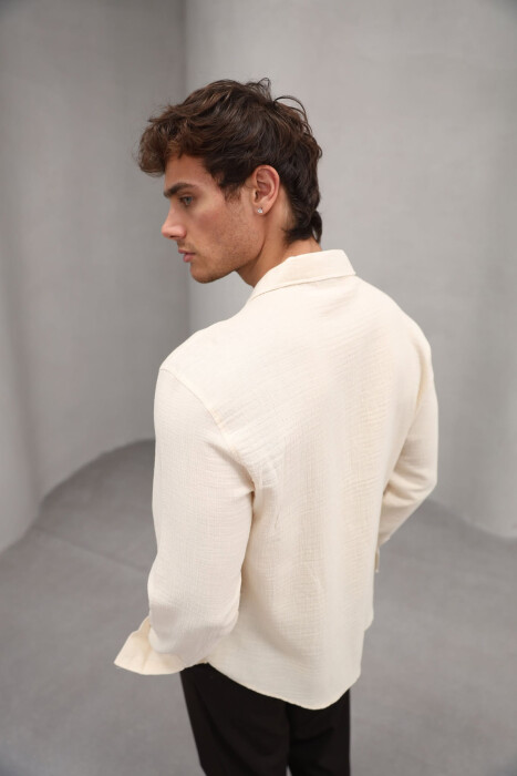 ONE COLOR SINGLE POCKET MEN SHIRT LIGHT BEIGE/BZHZB - 4