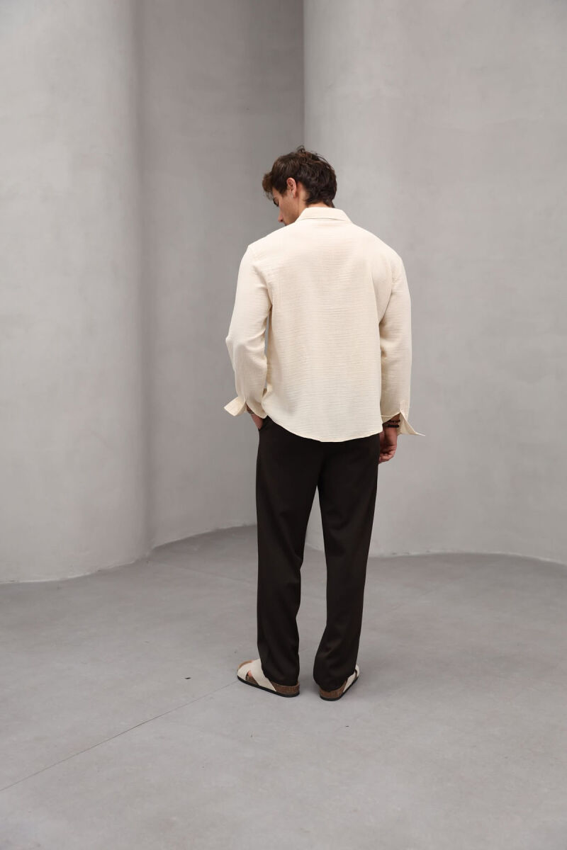 ONE COLOR SINGLE POCKET MEN SHIRT LIGHT BEIGE/BZHZB - 5