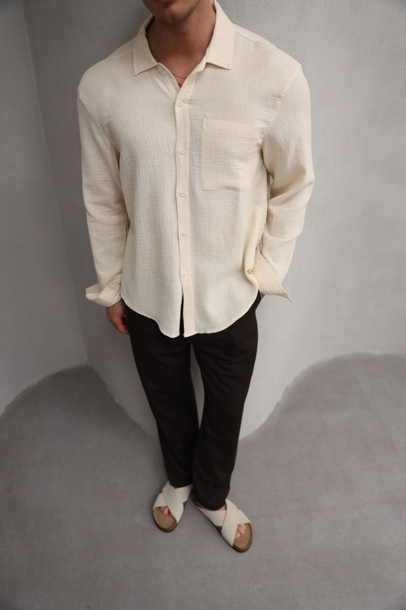 ONE COLOR SINGLE POCKET MEN SHIRT LIGHT BEIGE/BZHZB - 6