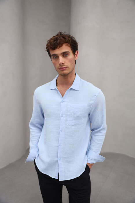 ONE COLOR SINGLE POCKET MEN SHIRT LIGHTBLUE/BZ 