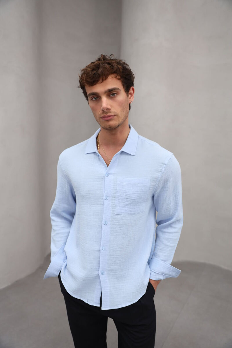 ONE COLOR SINGLE POCKET MEN SHIRT LIGHTBLUE/BZ - 1