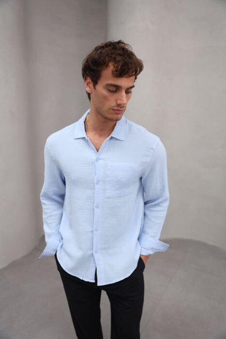 ONE COLOR SINGLE POCKET MEN SHIRT LIGHTBLUE/BZ - 2