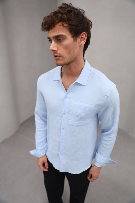 ONE COLOR SINGLE POCKET MEN SHIRT LIGHTBLUE/BZ - 3
