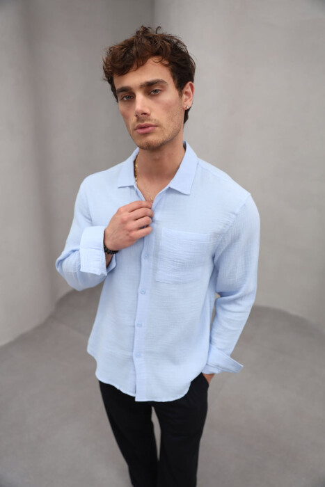 ONE COLOR SINGLE POCKET MEN SHIRT LIGHTBLUE/BZ - 4