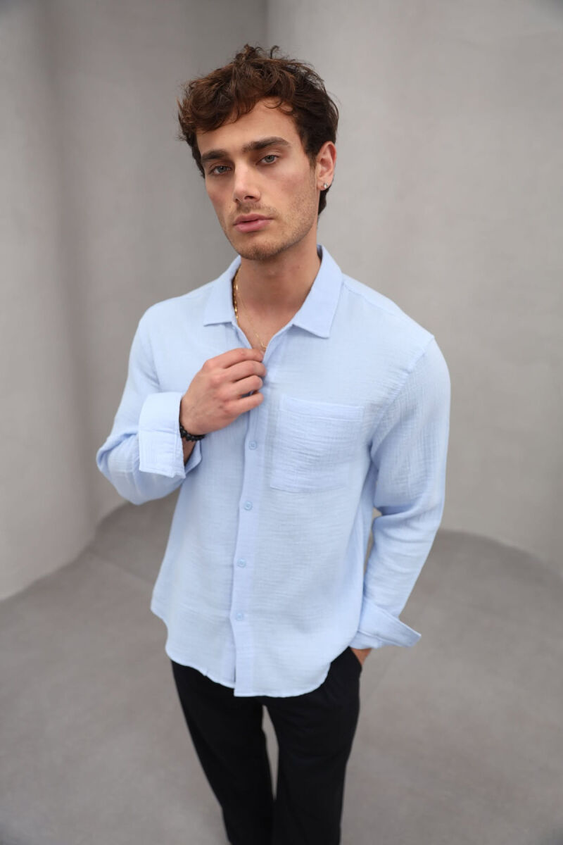 ONE COLOR SINGLE POCKET MEN SHIRT LIGHTBLUE/BZ - 4