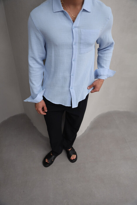ONE COLOR SINGLE POCKET MEN SHIRT LIGHTBLUE/BZ - 7