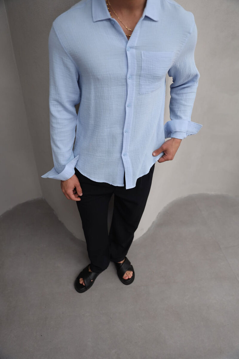 ONE COLOR SINGLE POCKET MEN SHIRT LIGHTBLUE/BZ - 7