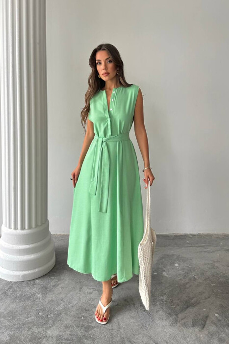 ONE COLOR SLEEVELESS BELT DETAIL WOMAN DRESS MINT/MENTE 