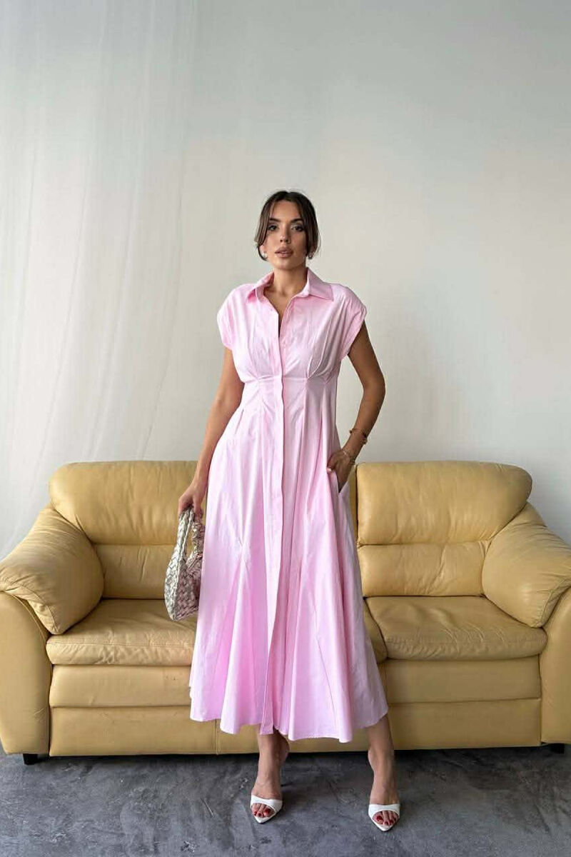 ONE COLOR SLEEVELESS BUTTONED WOMAN DRESS BABY PINK/ROZB - 1