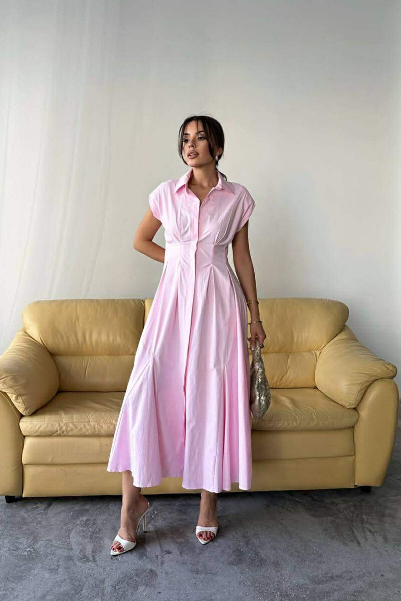 ONE COLOR SLEEVELESS BUTTONED WOMAN DRESS BABY PINK/ROZB - 2