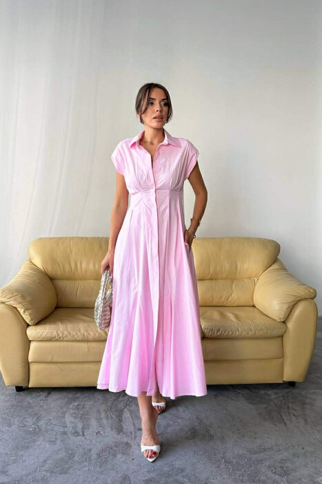 ONE COLOR SLEEVELESS BUTTONED WOMAN DRESS BABY PINK/ROZB - 3