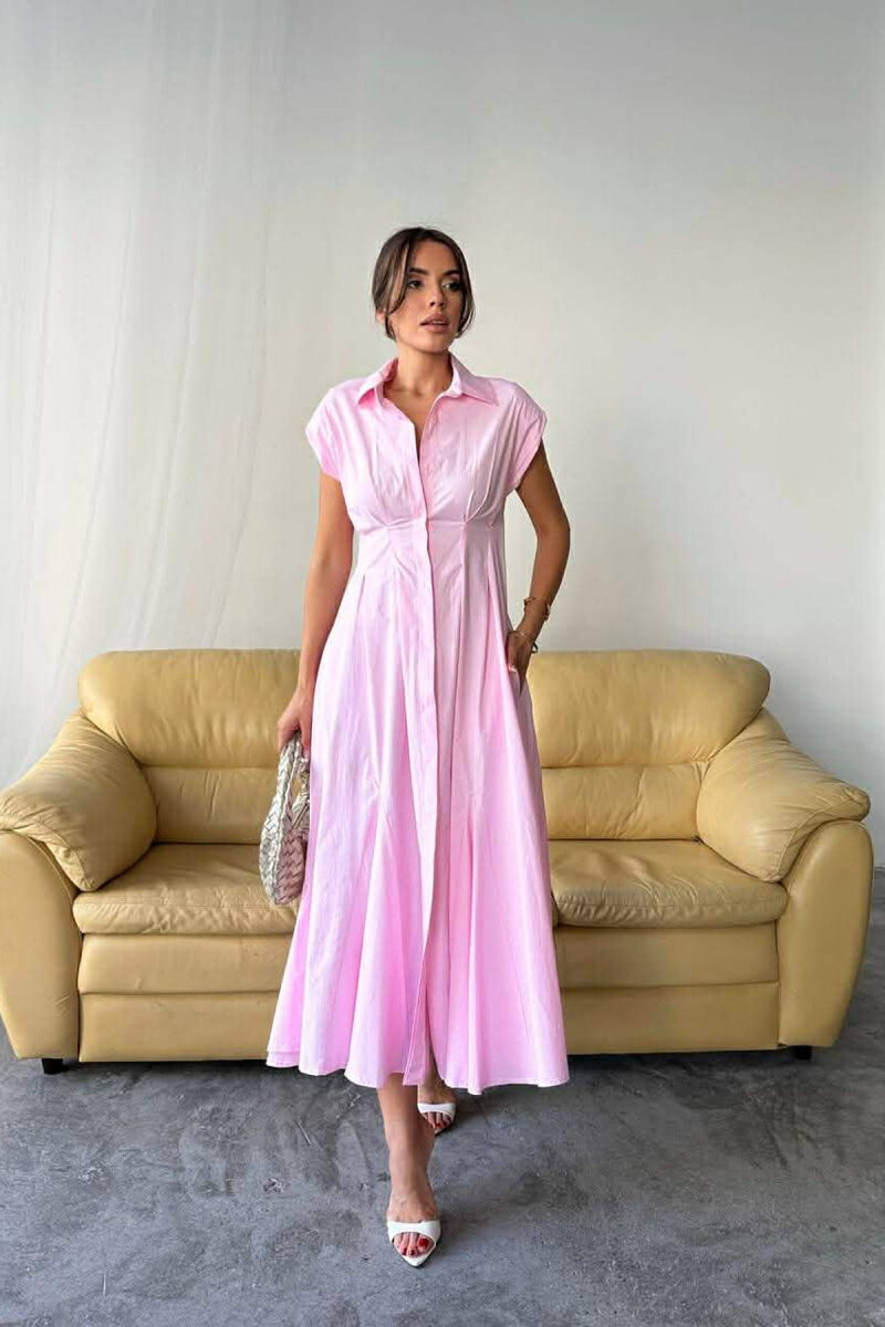 ONE COLOR SLEEVELESS BUTTONED WOMAN DRESS BABY PINK/ROZB - 3