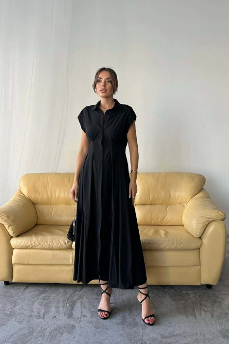 ONE COLOR SLEEVELESS BUTTONED WOMAN DRESS BLACK/ E ZEZE 