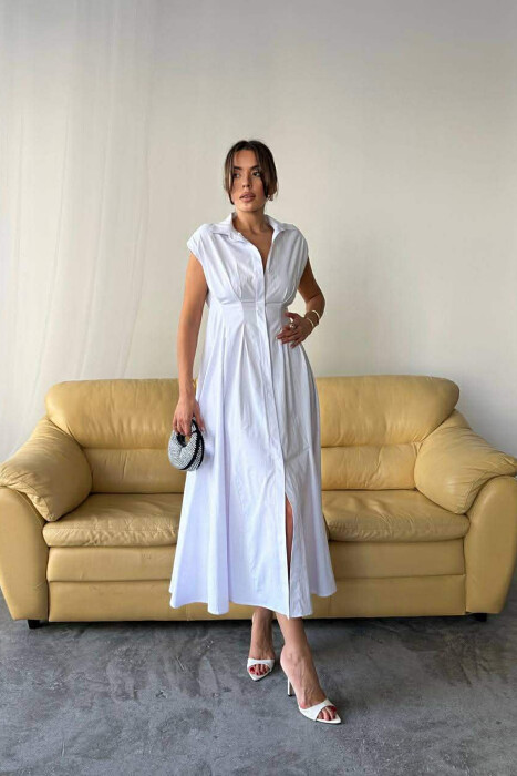 ONE COLOR SLEEVELESS BUTTONED WOMAN DRESS WHITE-E BARDHE - 2