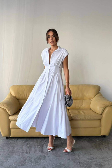 ONE COLOR SLEEVELESS BUTTONED WOMAN DRESS WHITE-E BARDHE - 3