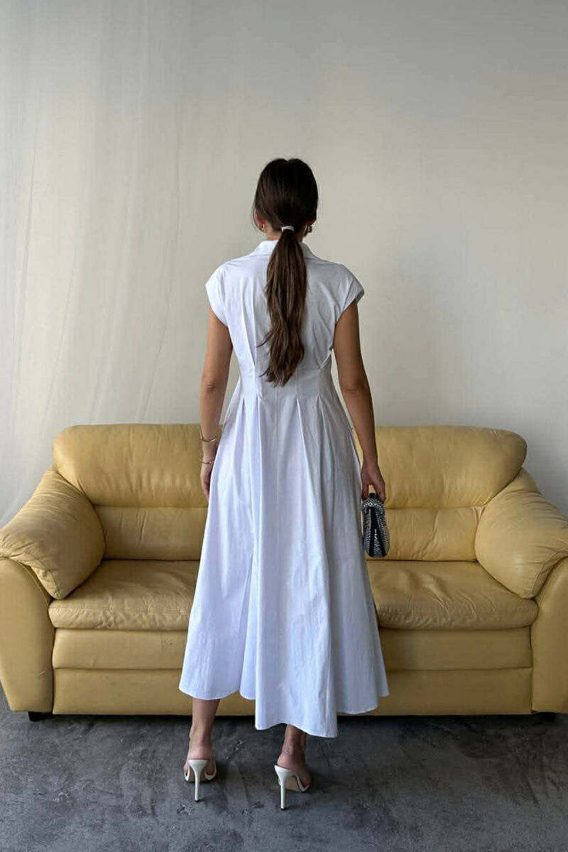 ONE COLOR SLEEVELESS BUTTONED WOMAN DRESS WHITE-E BARDHE - 4