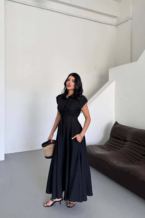 ONE COLOR SLEEVELESS LONG WOMEN DRESS BLACK/ E ZEZE - 2