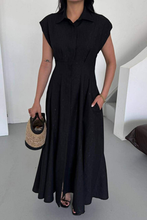 ONE COLOR SLEEVELESS LONG WOMEN DRESS BLACK/ E ZEZE - 1