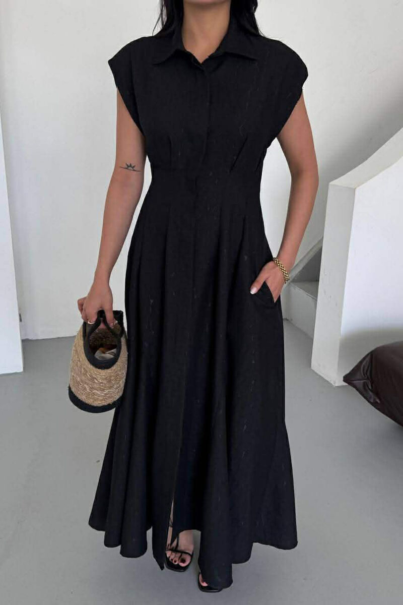 ONE COLOR SLEEVELESS LONG WOMEN DRESS BLACK/ E ZEZE - 1