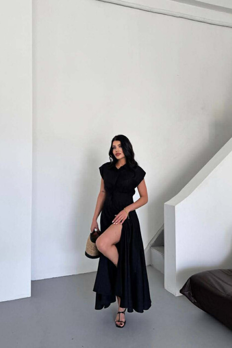 ONE COLOR SLEEVELESS LONG WOMEN DRESS BLACK/ E ZEZE - 3