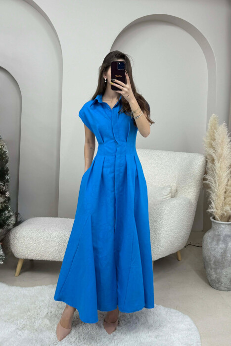 ONE COLOR SLEEVELESS LONG WOMEN DRESS BLUE/BLU - 2