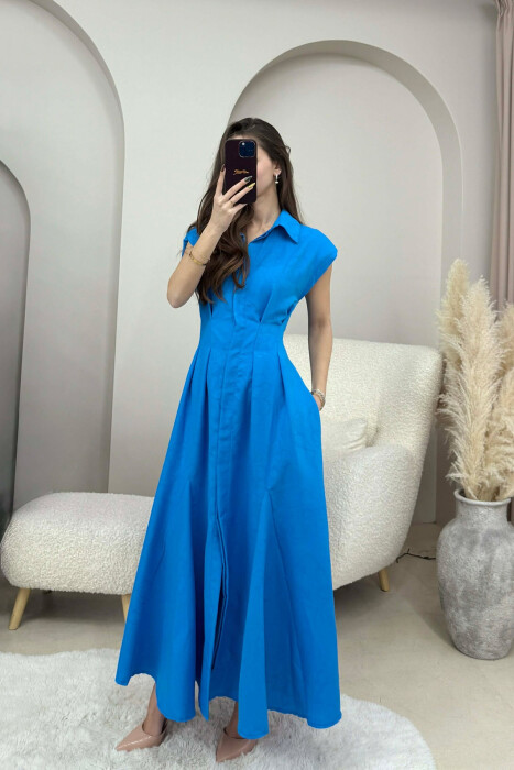 ONE COLOR SLEEVELESS LONG WOMEN DRESS BLUE/BLU - 3