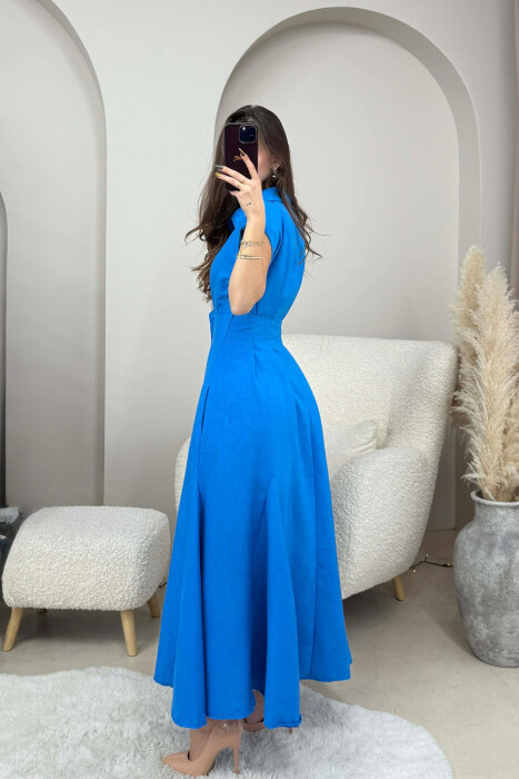 ONE COLOR SLEEVELESS LONG WOMEN DRESS BLUE/BLU - 4