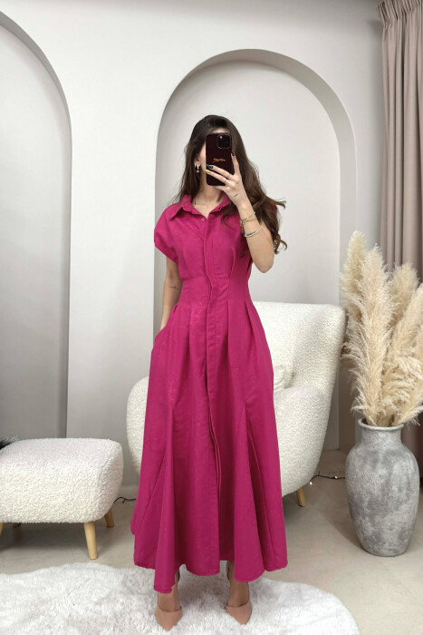 ONE COLOR SLEEVELESS LONG WOMEN DRESS FUCHSIA/CIKLAMI - 2