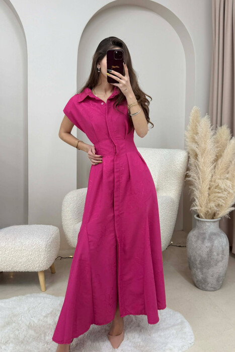 ONE COLOR SLEEVELESS LONG WOMEN DRESS FUCHSIA/CIKLAMI - 4