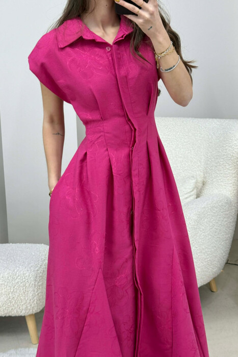 ONE COLOR SLEEVELESS LONG WOMEN DRESS FUCHSIA/CIKLAMI - 1