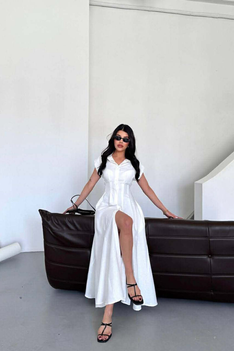 ONE COLOR SLEEVELESS LONG WOMEN DRESS WHITE-E BARDHE - 2