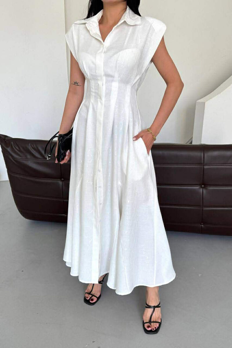 ONE COLOR SLEEVELESS LONG WOMEN DRESS WHITE-E BARDHE - 1