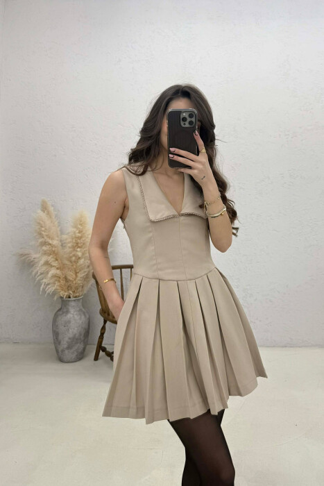 ONE COLOR SLEEVELESS WOMAN DRESS BEIGE/BEZHE - 2