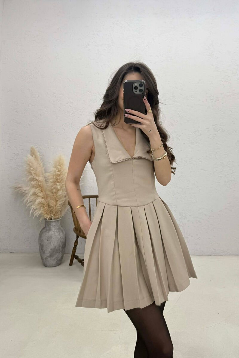 ONE COLOR SLEEVELESS WOMAN DRESS BEIGE/BEZHE - 2