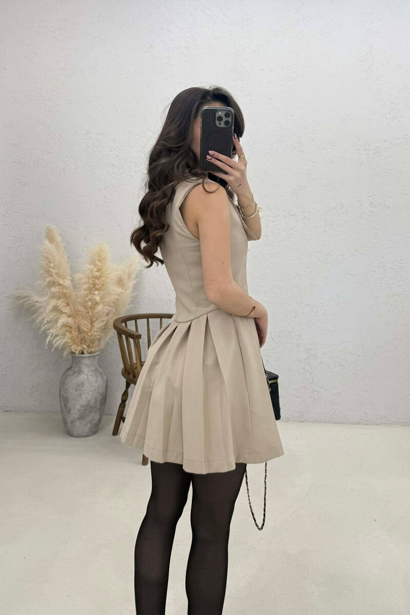 ONE COLOR SLEEVELESS WOMAN DRESS BEIGE/BEZHE - 4