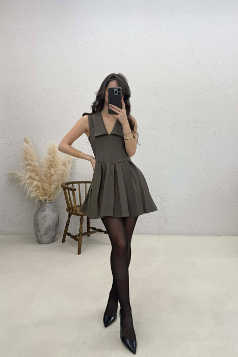 ONE COLOR SLEEVELESS WOMAN DRESS GREEN/JESHILE - 1