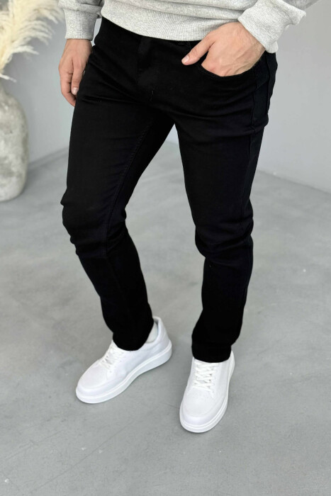 ONE COLOR STRETCHY MEN JEANS BLACK/ E ZEZE - 1
