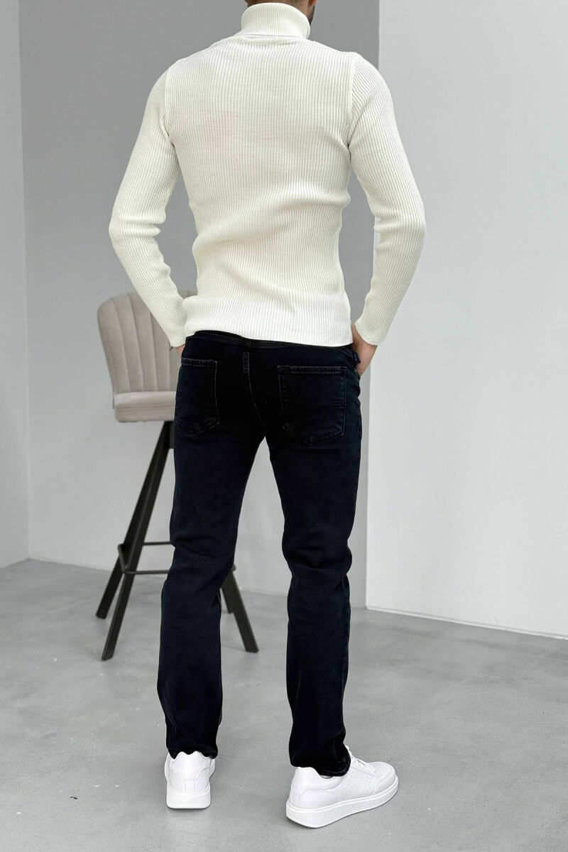 ONE COLOR STRETCHY MEN JEANS DARK BLUE/BEE - 4