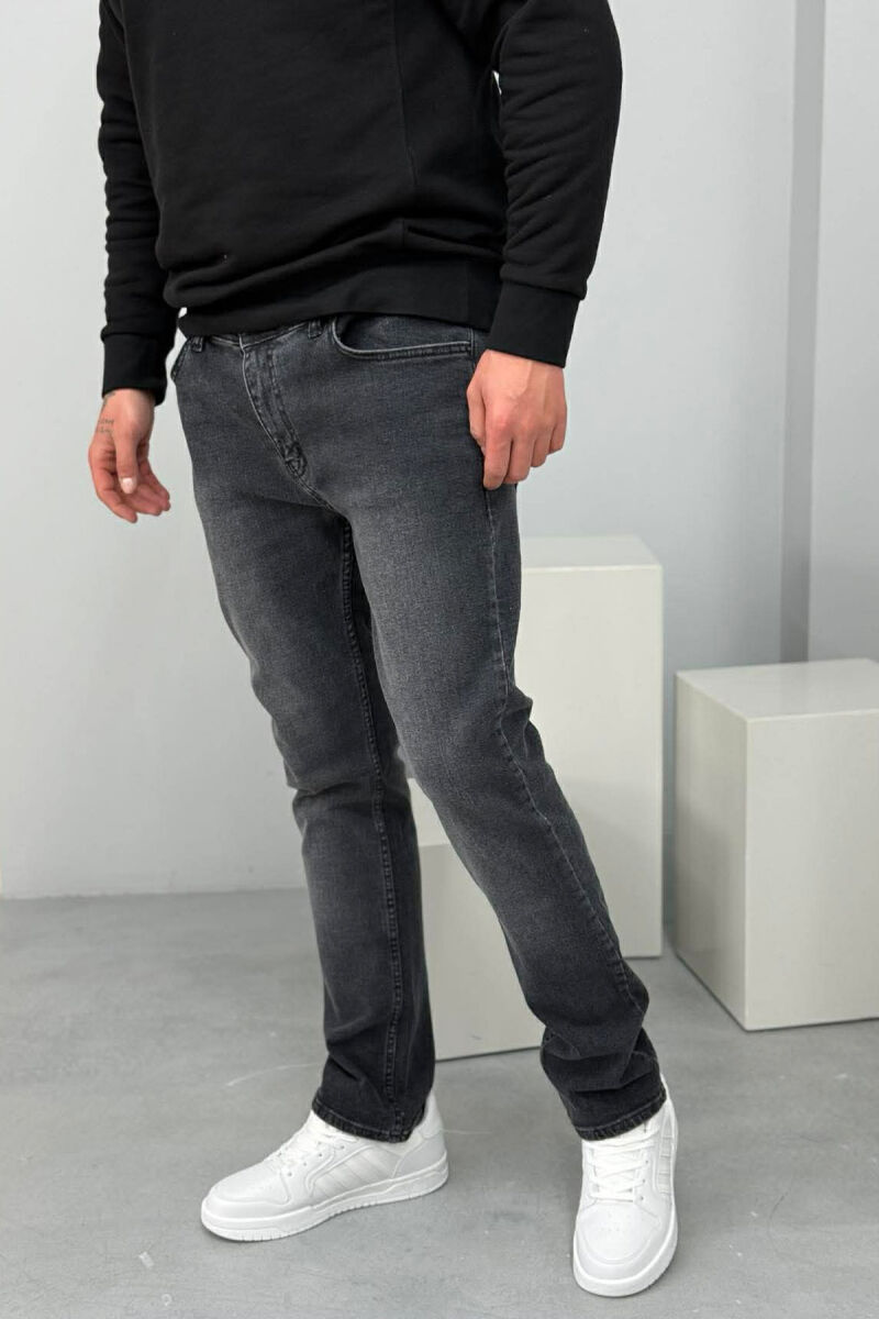 ONE COLOR STRETCHY MEN JEANS DARK GREY/GEE - 3