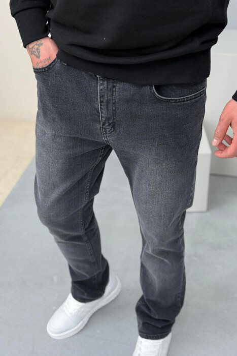 ONE COLOR STRETCHY MEN JEANS DARK GREY/GEE - 5