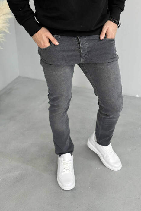 ONE COLOR STRETCHY MEN JEANS GREY/GRI - 1