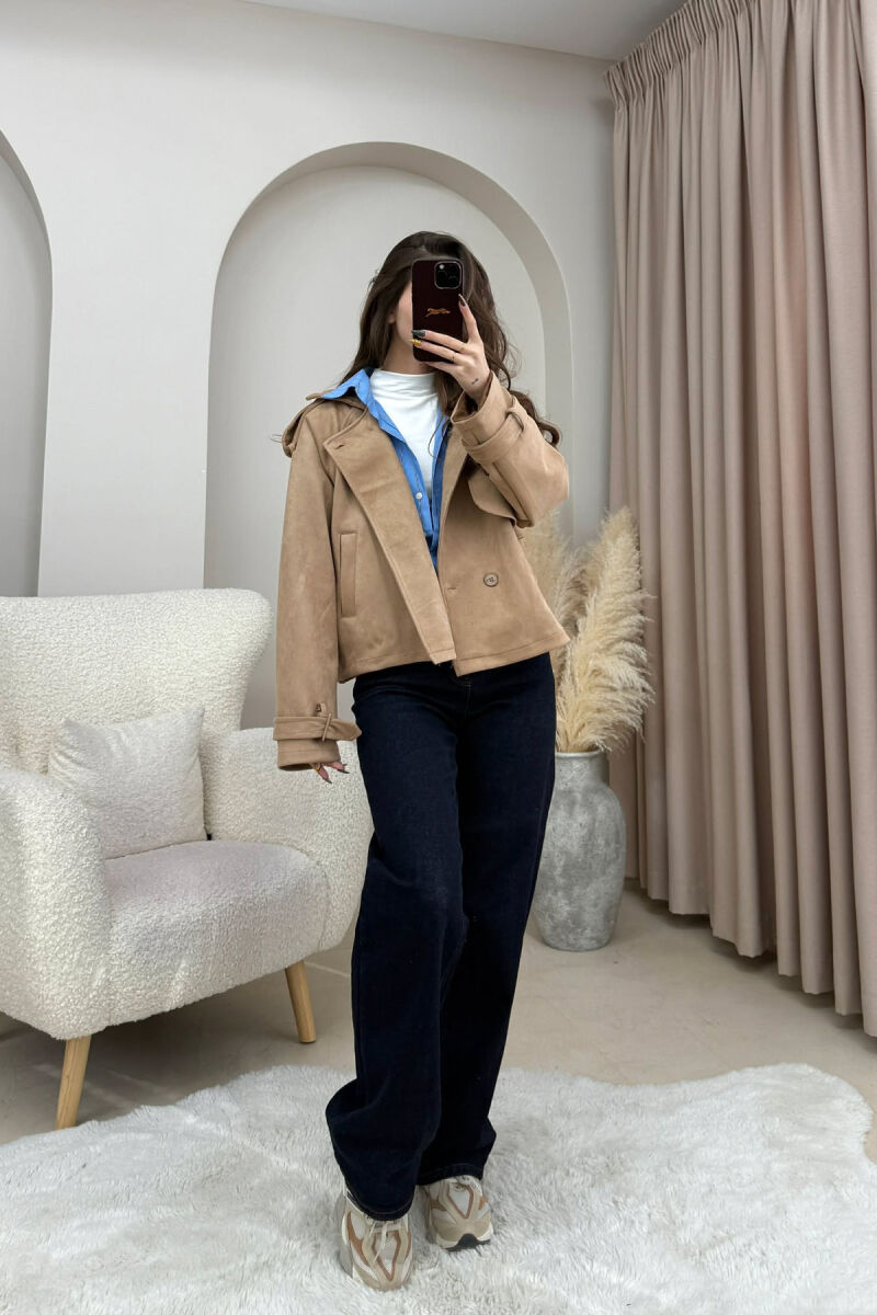 ONE COLOR SUEDE SIMPLE WOMEN JACKET BEIGE/BEZHE - 6