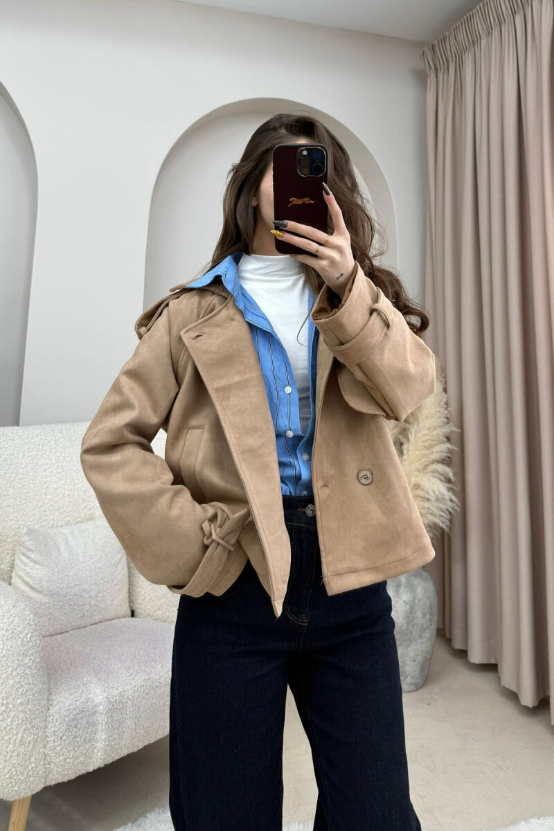 ONE COLOR SUEDE SIMPLE WOMEN JACKET BEIGE/BEZHE - 7