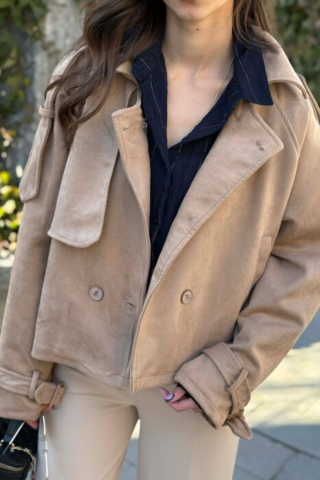 ONE COLOR SUEDE SIMPLE WOMEN JACKET BEIGE/BEZHE - 3