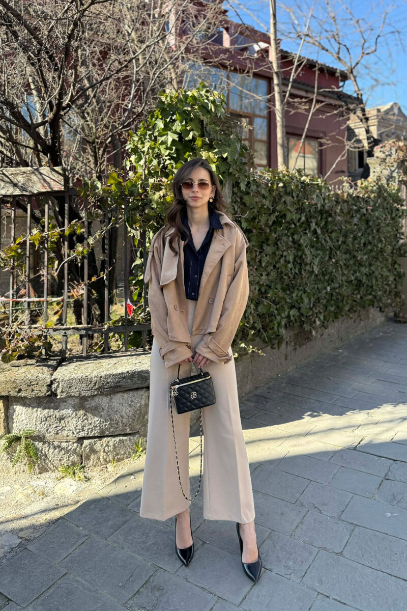 ONE COLOR SUEDE SIMPLE WOMEN JACKET BEIGE/BEZHE - 2