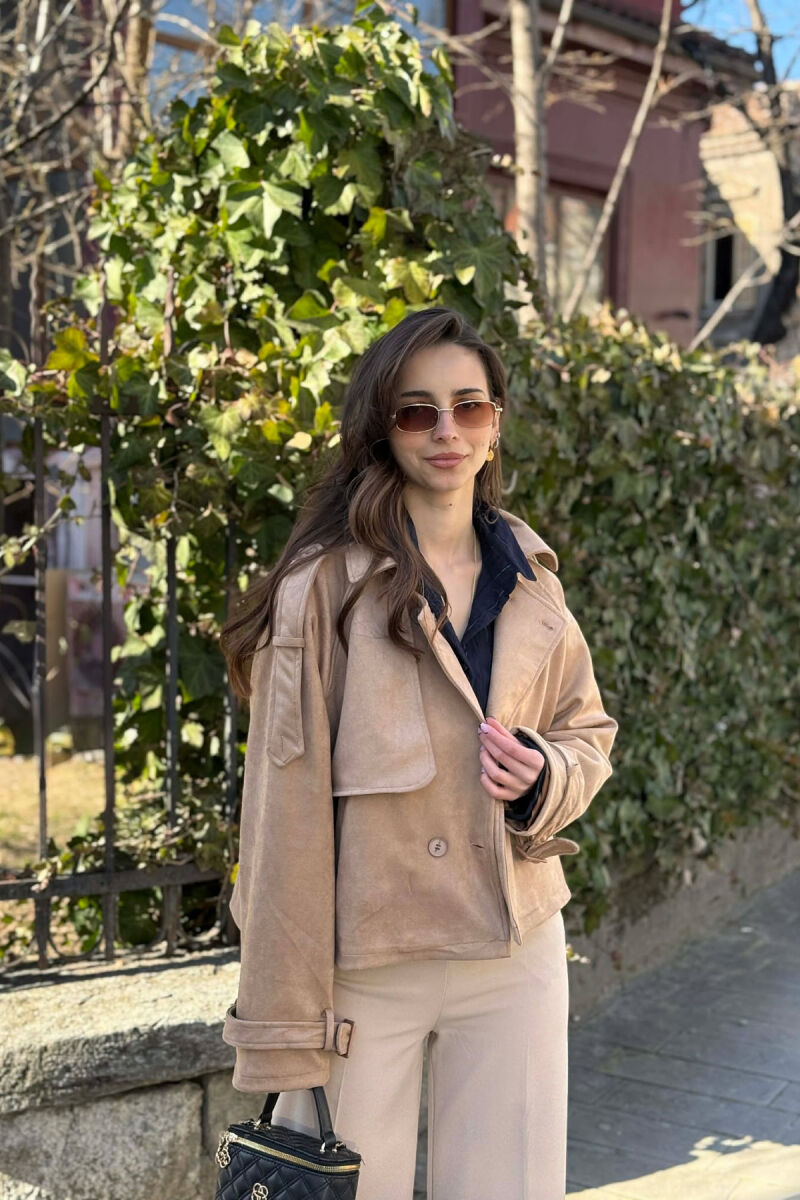 ONE COLOR SUEDE SIMPLE WOMEN JACKET BEIGE/BEZHE - 1