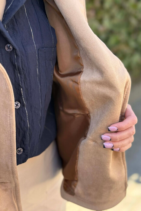 ONE COLOR SUEDE SIMPLE WOMEN JACKET BEIGE/BEZHE - 5