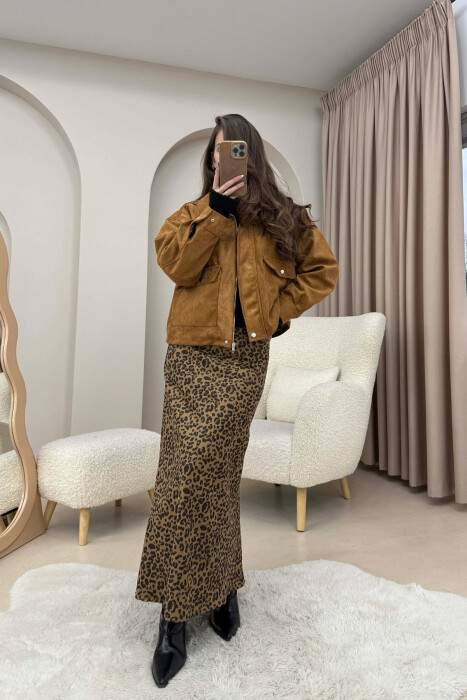 ONE COLOR SUEDE SIMPLE WOMEN JACKET BROWN/KAFE - 2