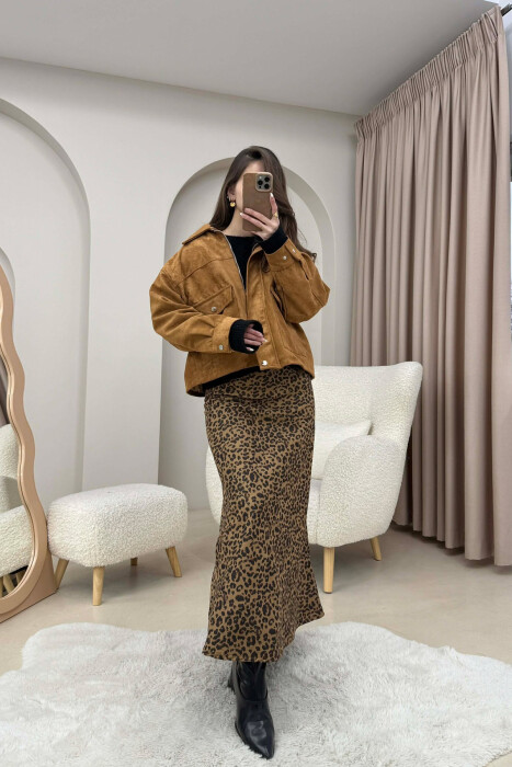 ONE COLOR SUEDE SIMPLE WOMEN JACKET BROWN/KAFE - 5