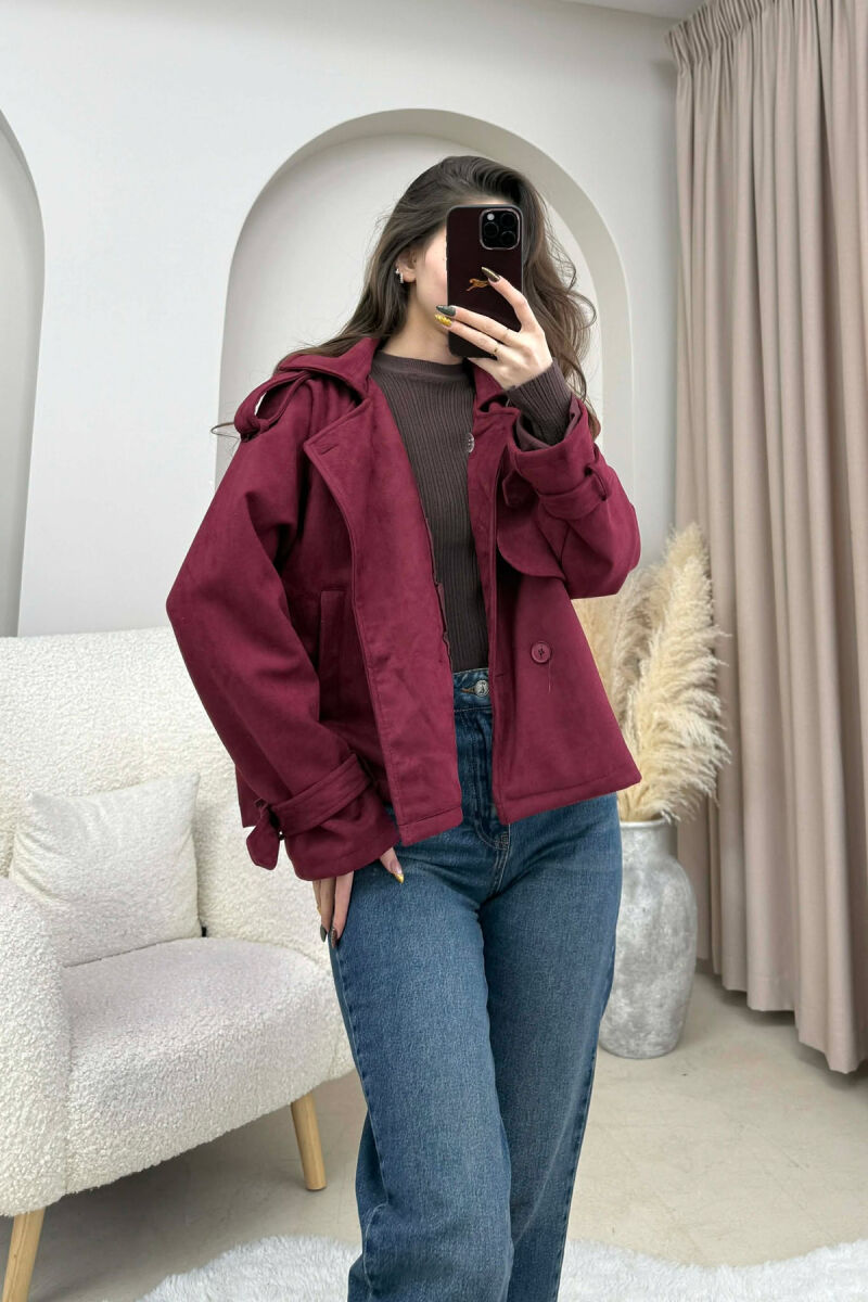 ONE COLOR SUEDE SIMPLE WOMEN JACKET BURGUNDY/VISHNJE - 6